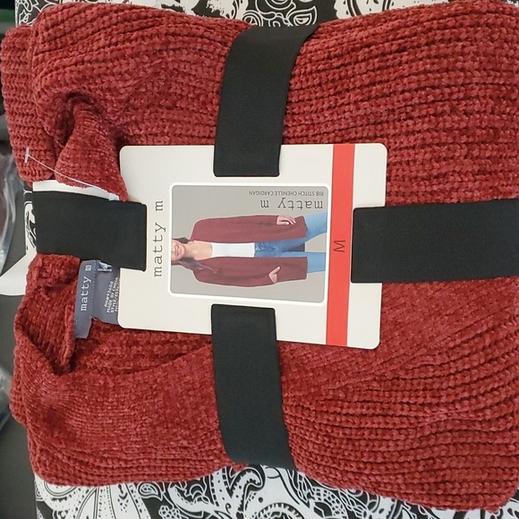 Matty M | Womens' Rib Stitch Chenille Cardigan with Front Pockets | Rust | NWT - Picture 4 of 4